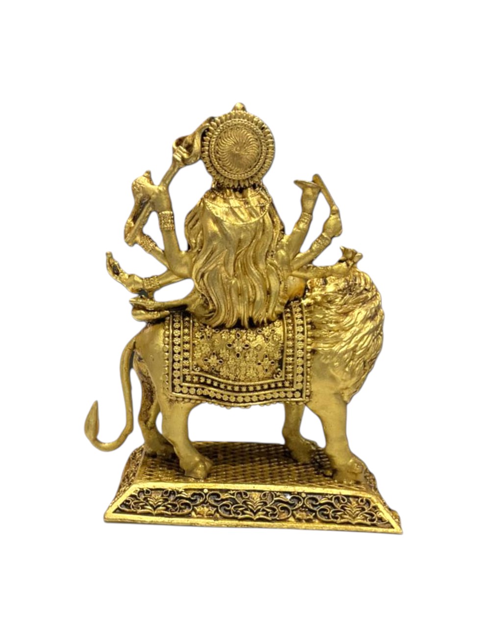 Durga Maa Idol with Lion Mount, Traditional Hindu Goddess Statue, Religious Handicraft Showpiece, Gold Finish