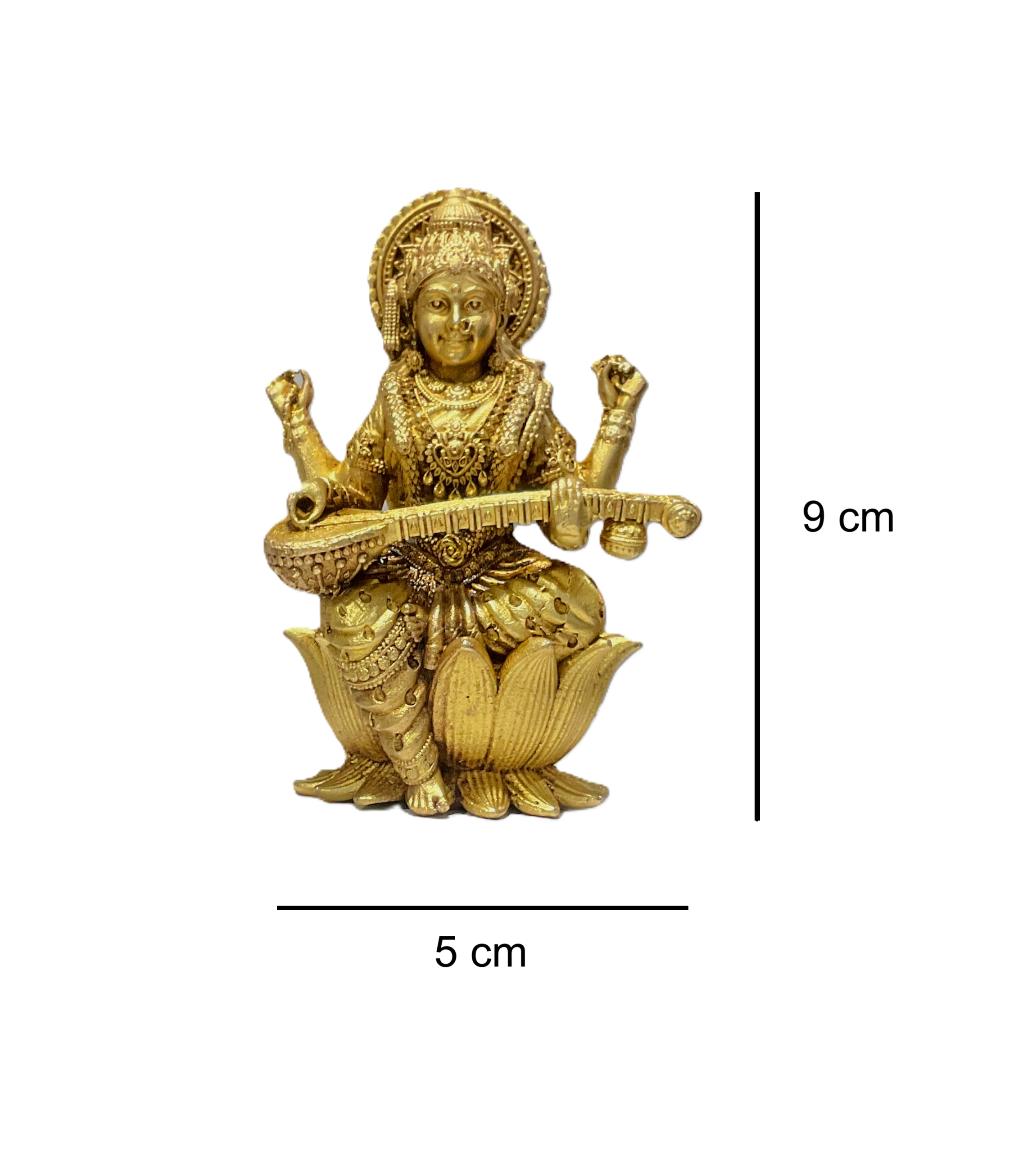Saraswati Ji Brass Idol – 8 cm Goddess Statue Sitting on Lotus for Puja & Study Room