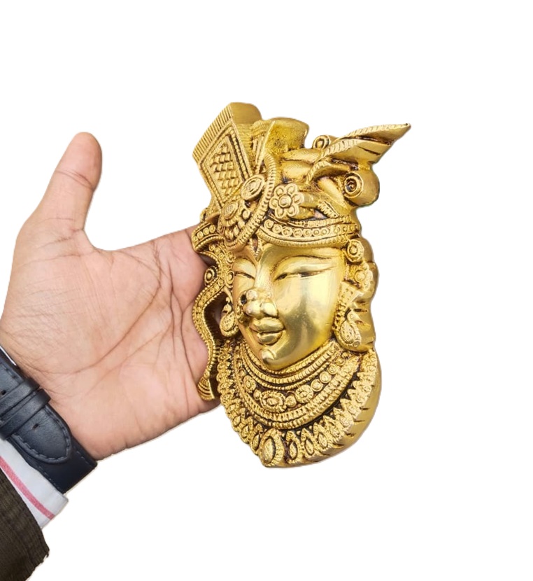 Brass Shreenath Ji Face Wall Hanging | Traditional Brass Shreenath Ji Mukh Wall Hanging - 15 cm