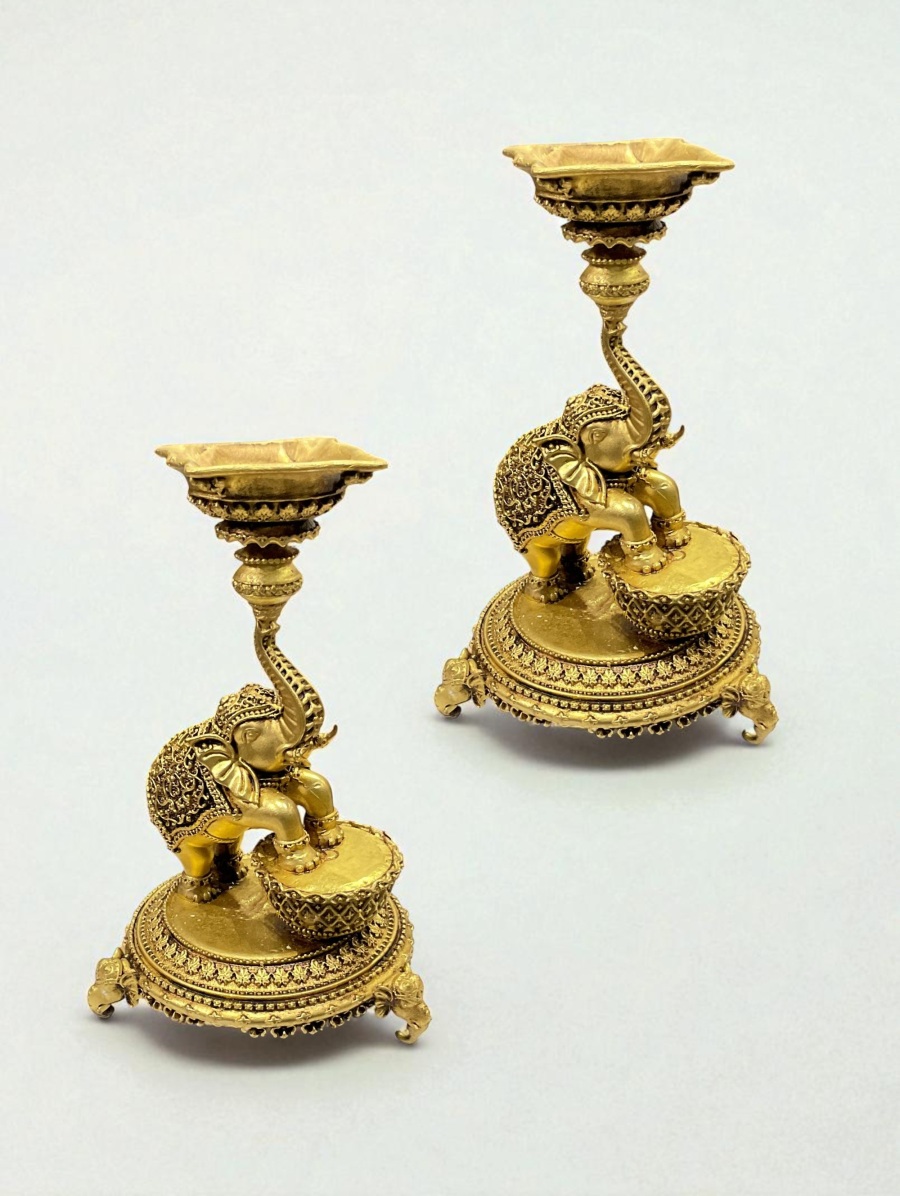 Handcrafted Brass Elephant Diya – Traditional Oil Lamp for Worship | Brass Elephant Oil Lamp