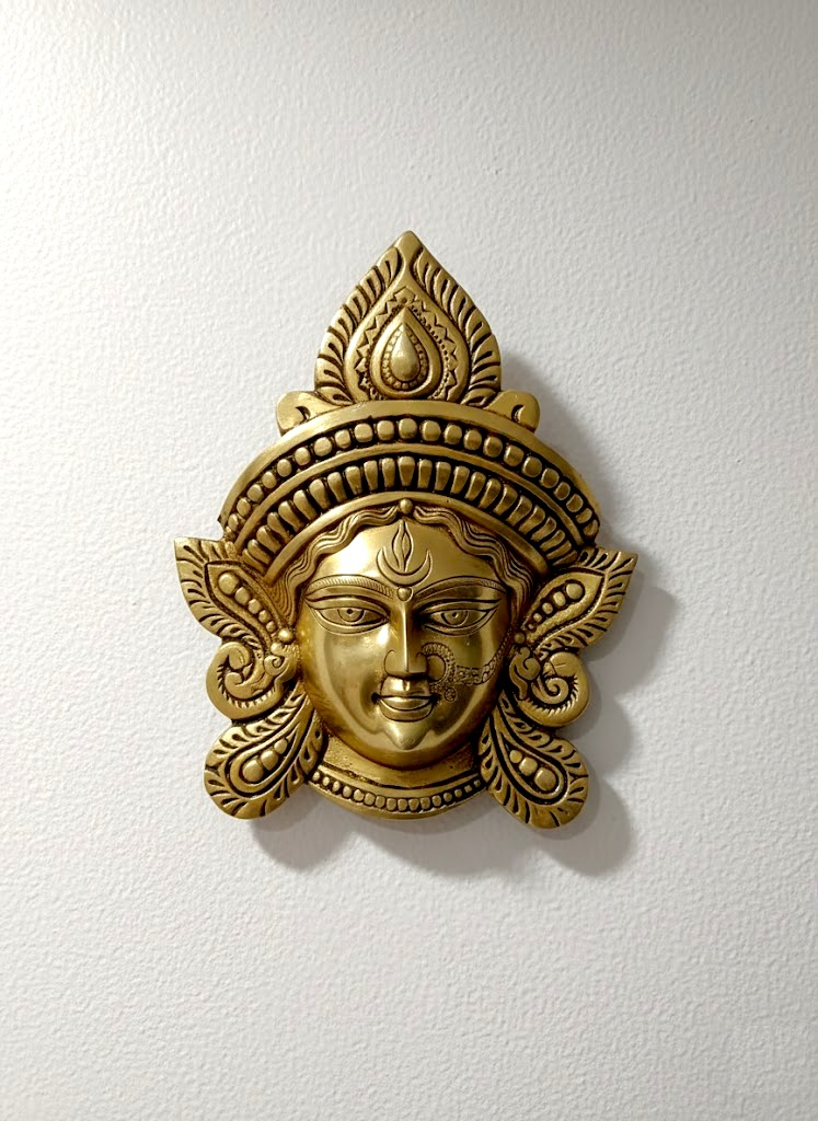 Brass Durga Maa Face Wall Hanging, Traditional Brass Durga Maa Mukh Wall Hanging - 24 cm