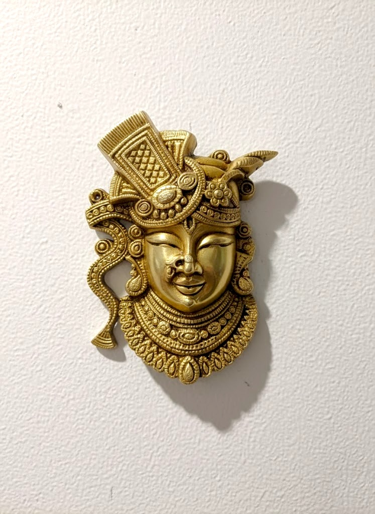 Brass Shreenath Ji Face Wall Hanging | Traditional Brass Shreenath Ji Mukh Wall Hanging - 15 cm