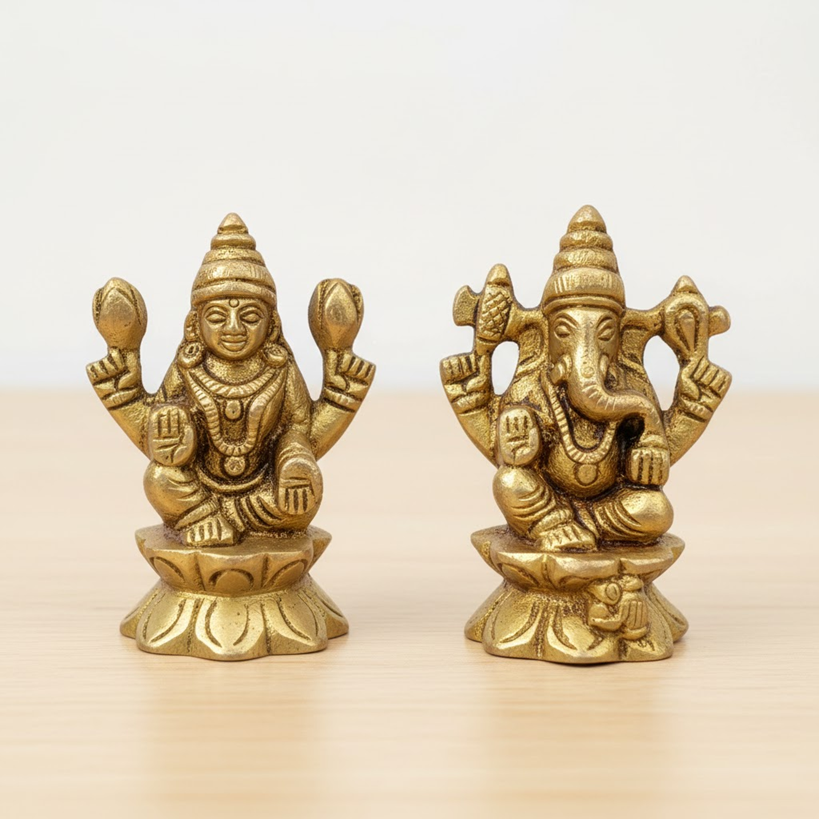 Brass Lakshmi Ganesha Idol Set | Auspicious Pooja & Home Decor (Small)
