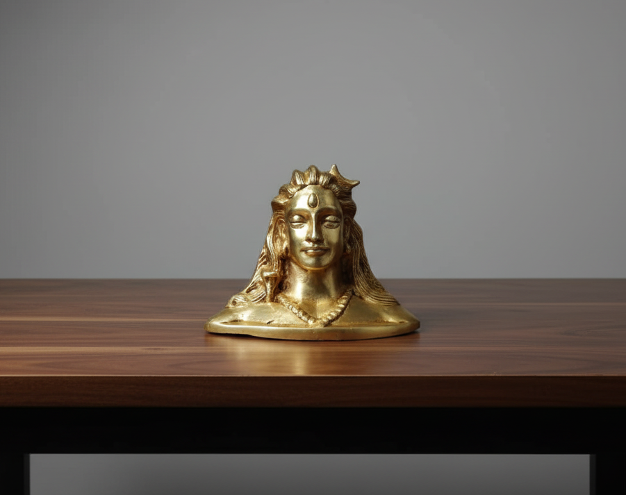 Brass Lord Shiva Bust Statue, Meditating Pose, 11.5 x 8.5 cm, Gold Finish