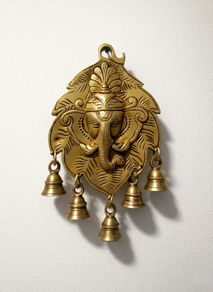 Brass Ganesh Ji Wall Hanging with Bells | Divine Ganesh Ji Brass Wall Showpiece with Ghungroo - 22 cm