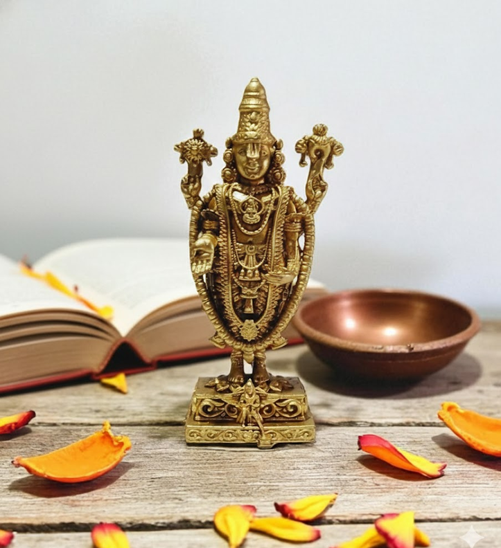 Mini Brass Tirupati Balaji Idol – 6 cm Sacred Lord Venkateswara Murti | Brass Venkateswara Balaji Idol