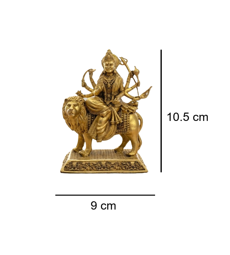 Durga Maa Idol with Lion Mount, Traditional Hindu Goddess Statue, Religious Handicraft Showpiece, Gold Finish