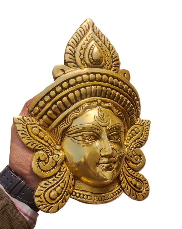 Brass Durga Maa Face Wall Hanging, Traditional Brass Durga Maa Mukh Wall Hanging - 24 cm