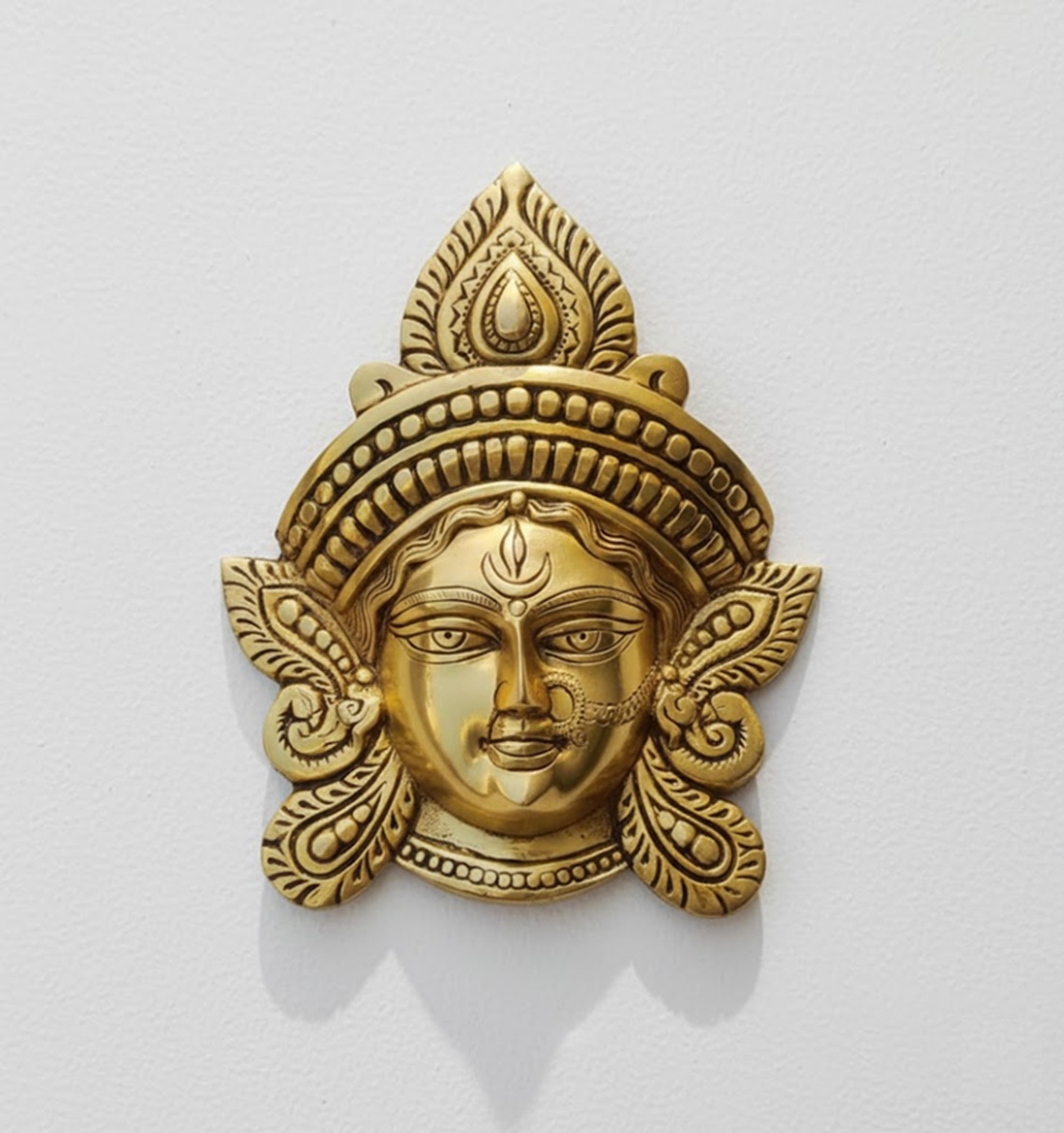 Brass Durga Maa Face Wall Hanging, Traditional Brass Durga Maa Mukh Wall Hanging - 24 cm