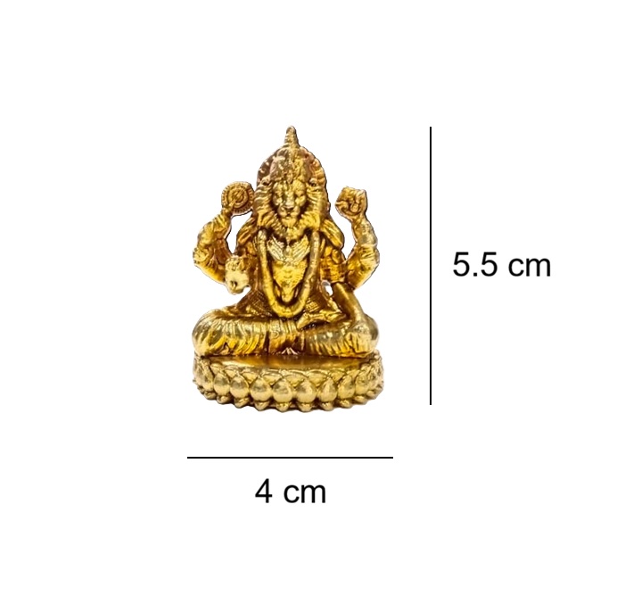 Brass Lord Narasimha Vishnu Avatar Statue - 4-Armed Lion God Spiritual Decor 