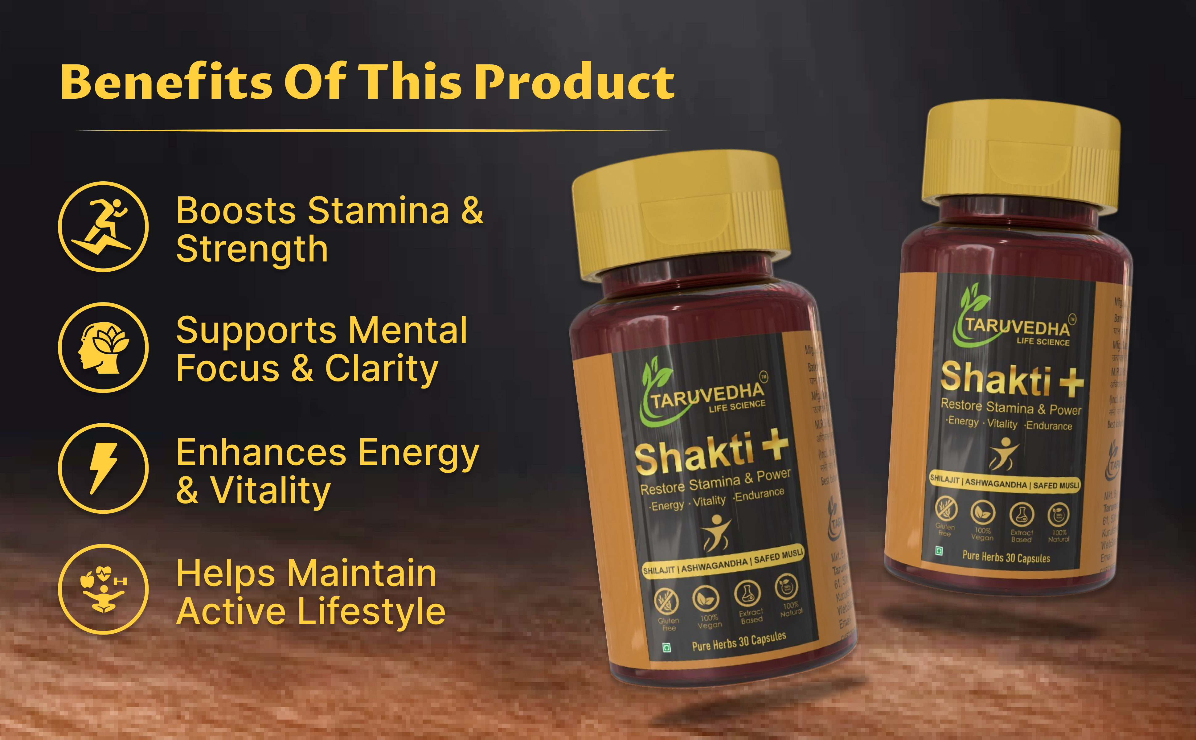 Shakti+ Restore Men Energy and Strength Booster | Improves Stamina, Power, Endurance and Daily Performance | Vitality Capsules | 30 Count