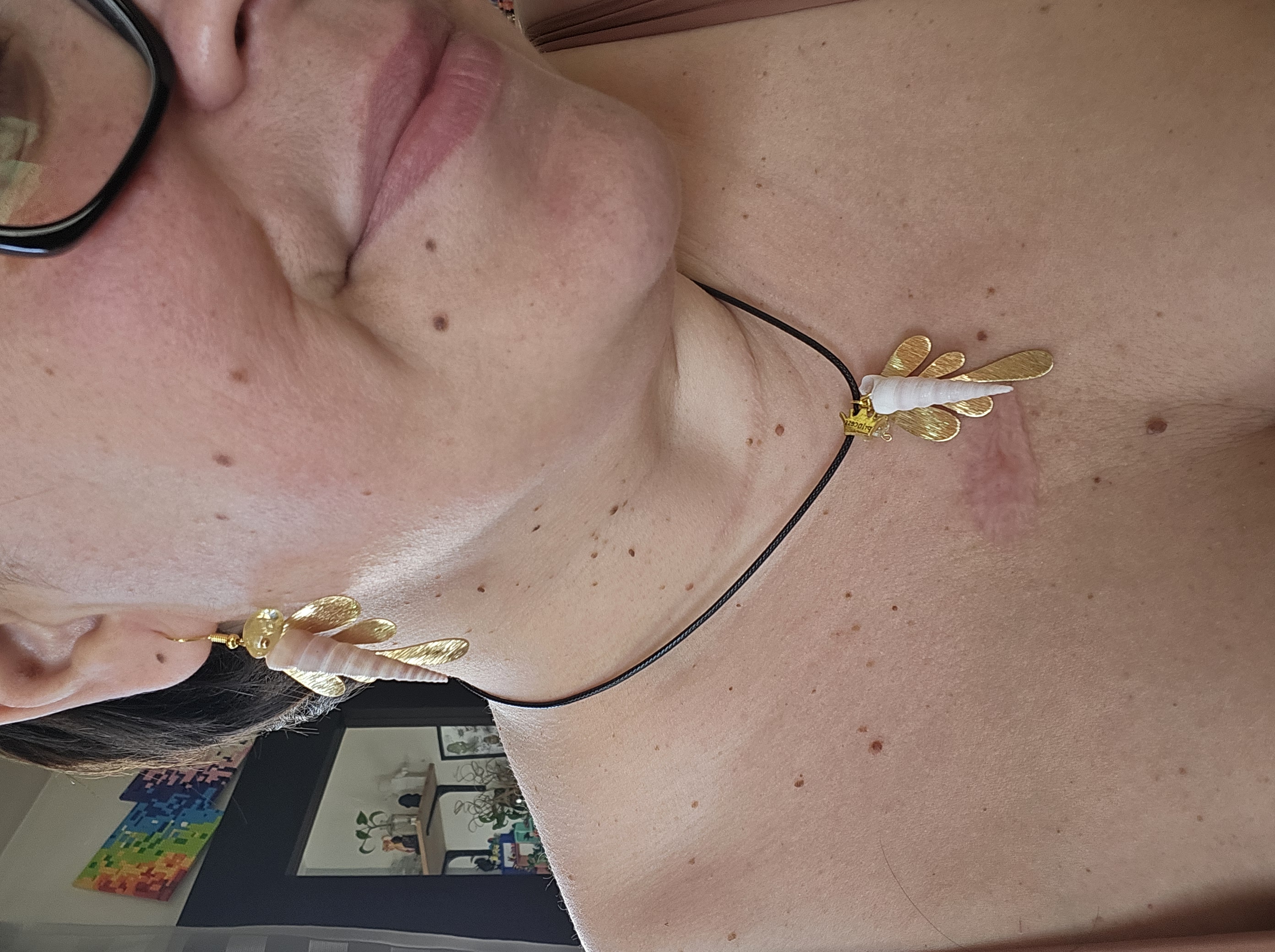 Ensemble feuilles dorées, citrine & coquillage — Éclat naturel