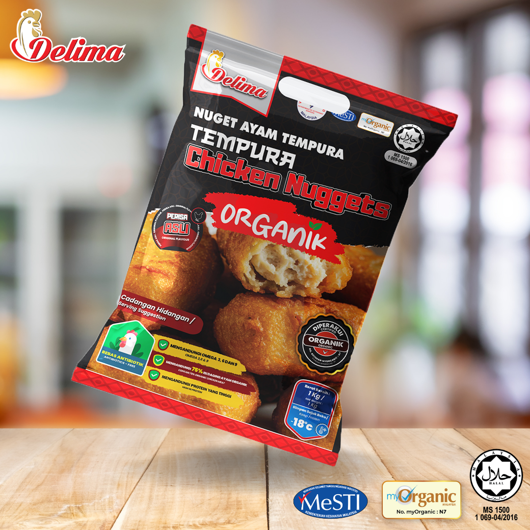Organic Chicken Tempura Nugget Delima Emas (1kg) – Nugget Sihat, Halal & Tanpa Antibiotik