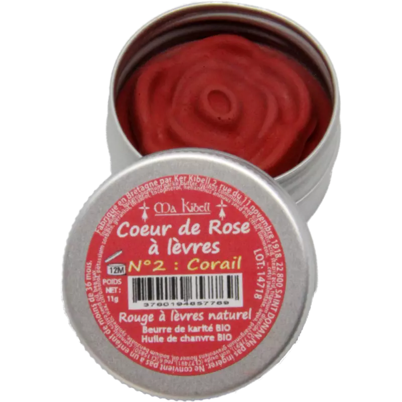 058 - Cœur de Rose à Lèvres Beurre de Karité - Huile de Chanvre 11gr