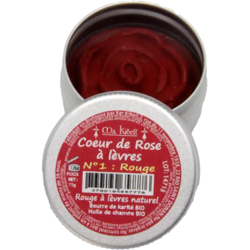 058 - Cœur de Rose à Lèvres Beurre de Karité - Huile de Chanvre 11gr
