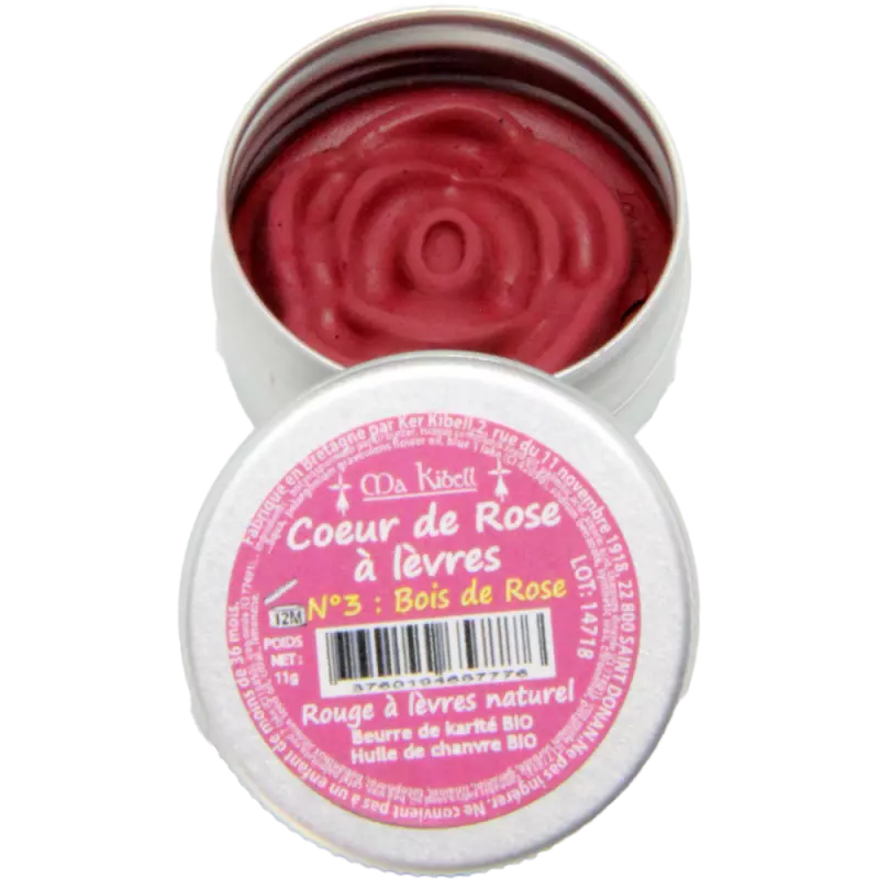 058 - Cœur de Rose à Lèvres Beurre de Karité - Huile de Chanvre 11gr