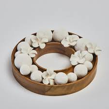 191 - Diffuseur Aromatique MOYO - Fleurs et Billes en Céramique Plateau en Acacia