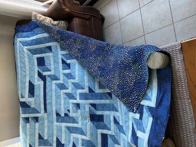 Geometric Blue Maze Quilt