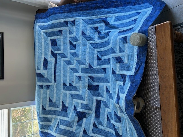 Geometric Blue Maze Quilt
