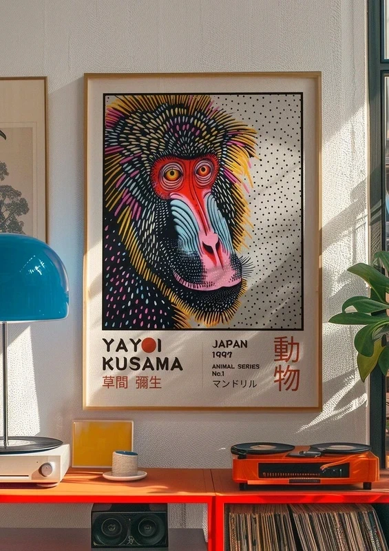 Affiche Mandrill Art Contemporain – Inspiration Yayoi Kusama Animal Series
