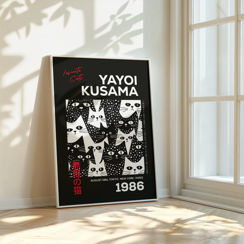 Affiche artistique 'Yayoi Kusama - Chats Infinité'