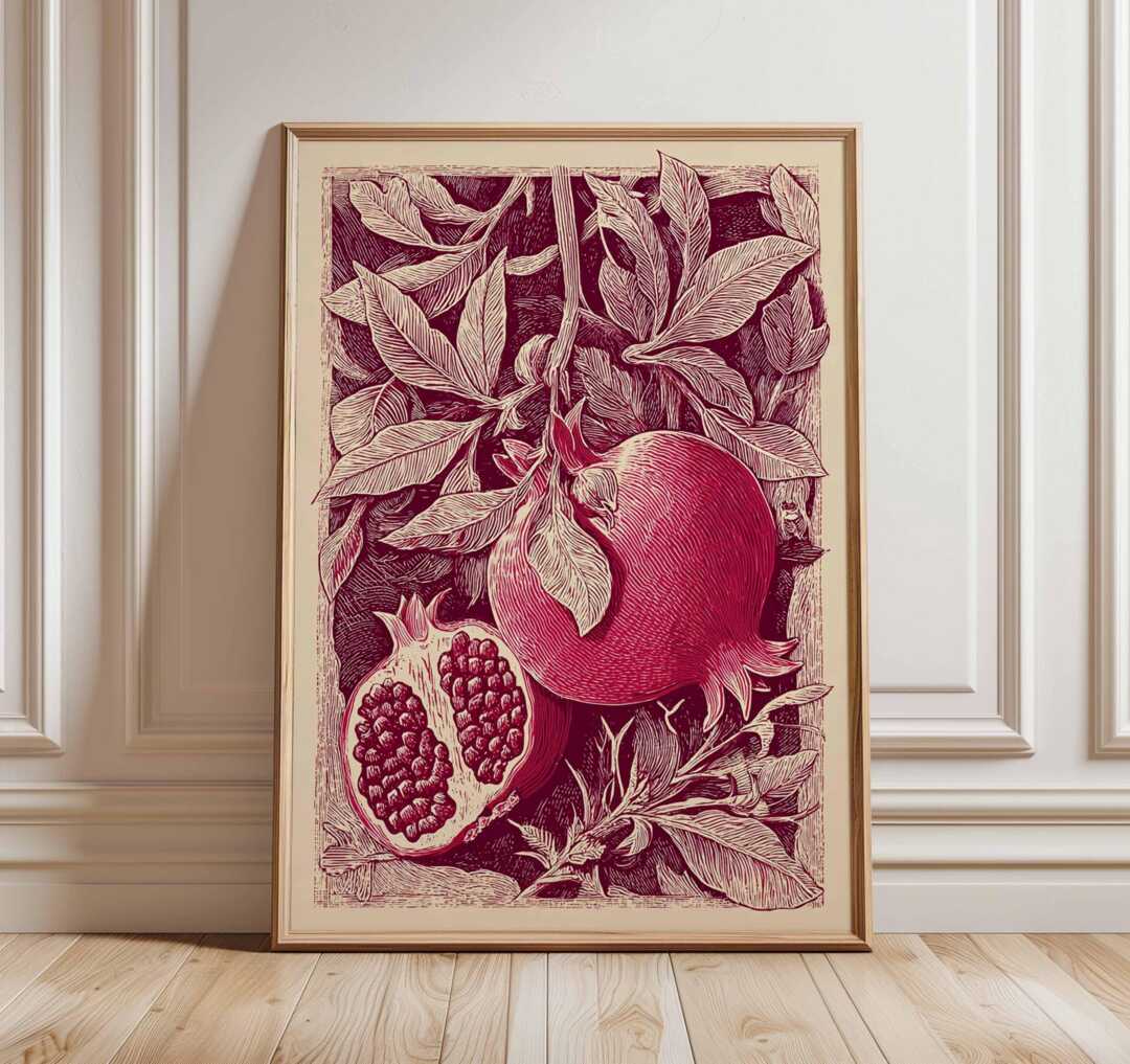 Affiche Botanique Grenade – Gravure d’Art Inspirée des Planches Naturalistes Anciennes – Édition Murale Haut de Gamme