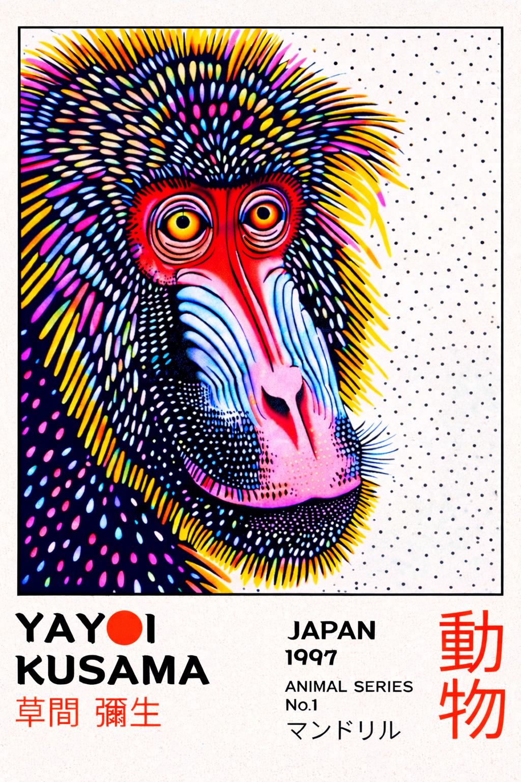 Affiche Mandrill Art Contemporain – Inspiration Yayoi Kusama Animal Series