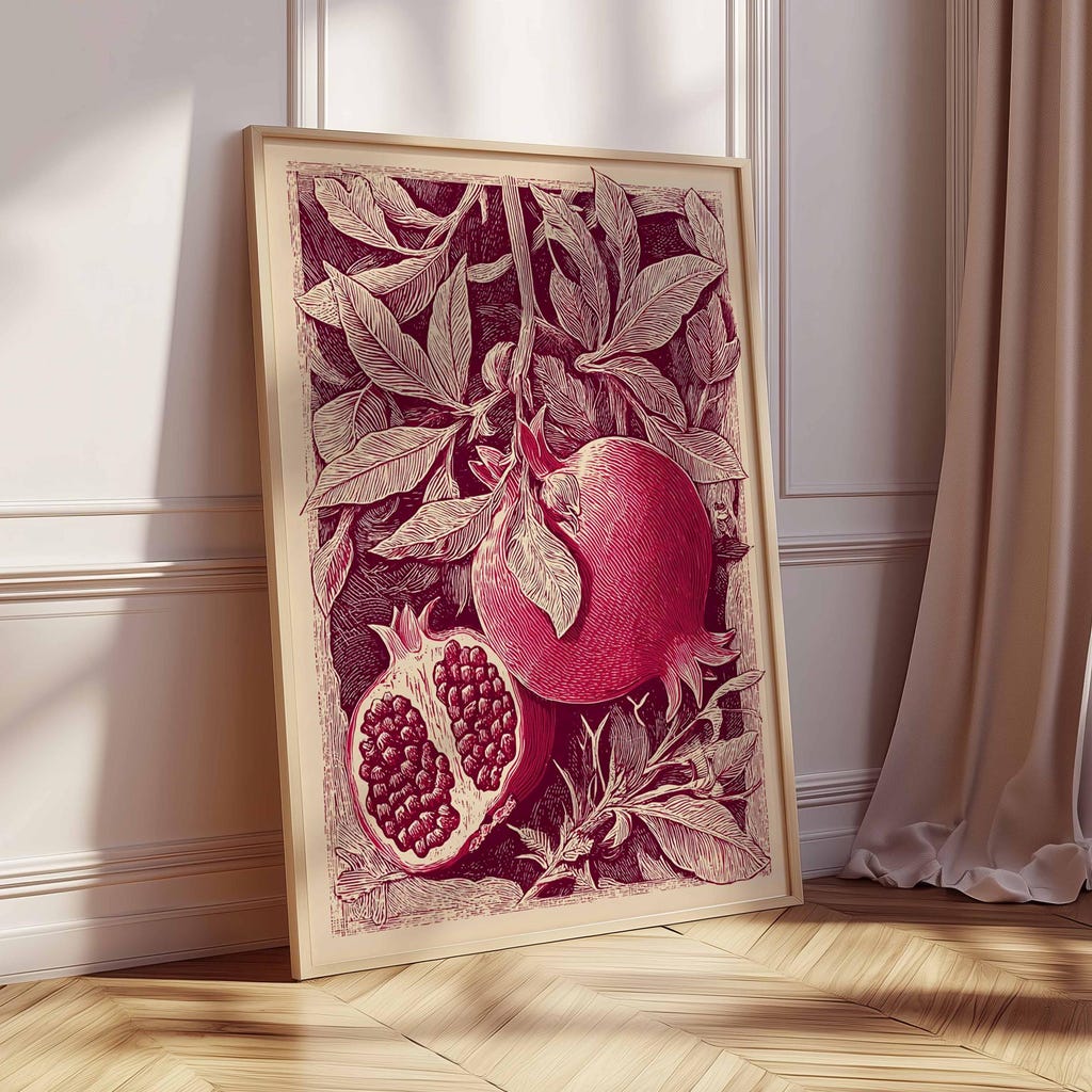 Affiche Botanique Grenade – Gravure d’Art Inspirée des Planches Naturalistes Anciennes – Édition Murale Haut de Gamme