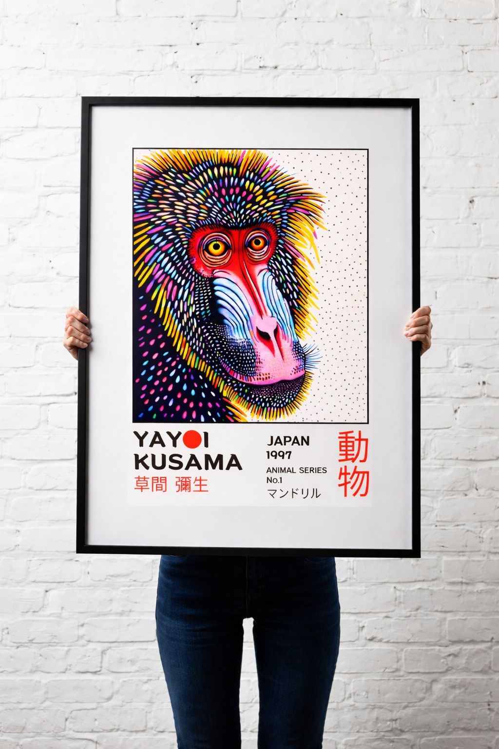 Affiche Mandrill Art Contemporain – Inspiration Yayoi Kusama Animal Series