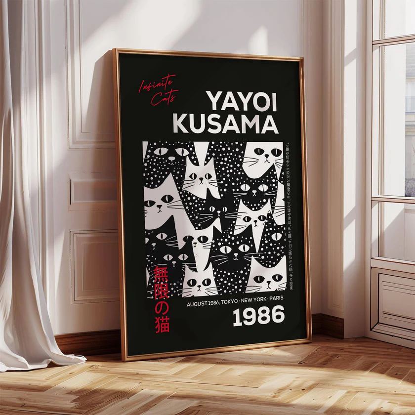 Affiche artistique 'Yayoi Kusama - Chats Infinité'