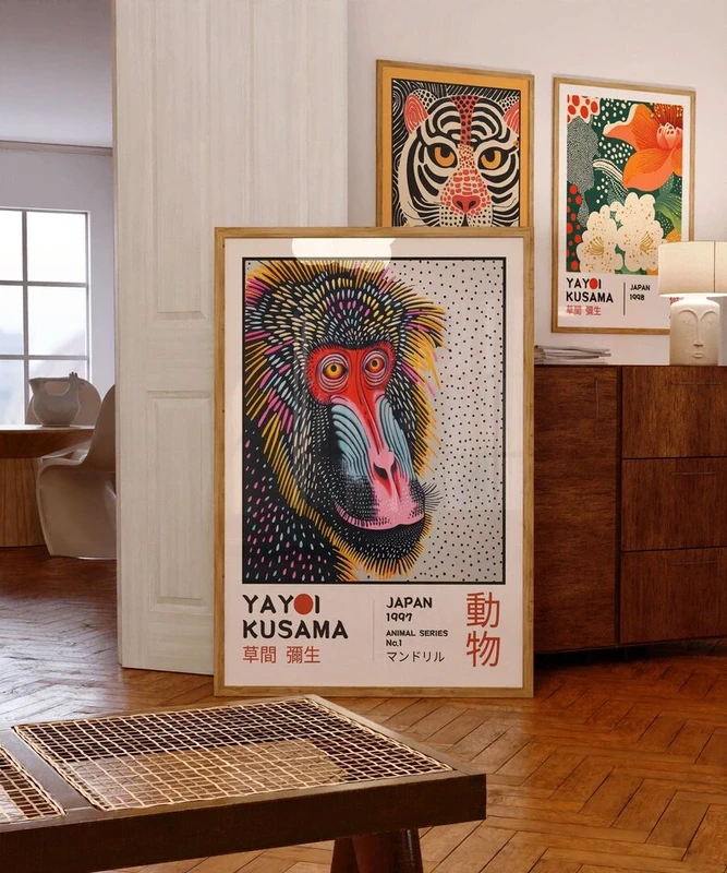 Affiche Mandrill Art Contemporain – Inspiration Yayoi Kusama Animal Series