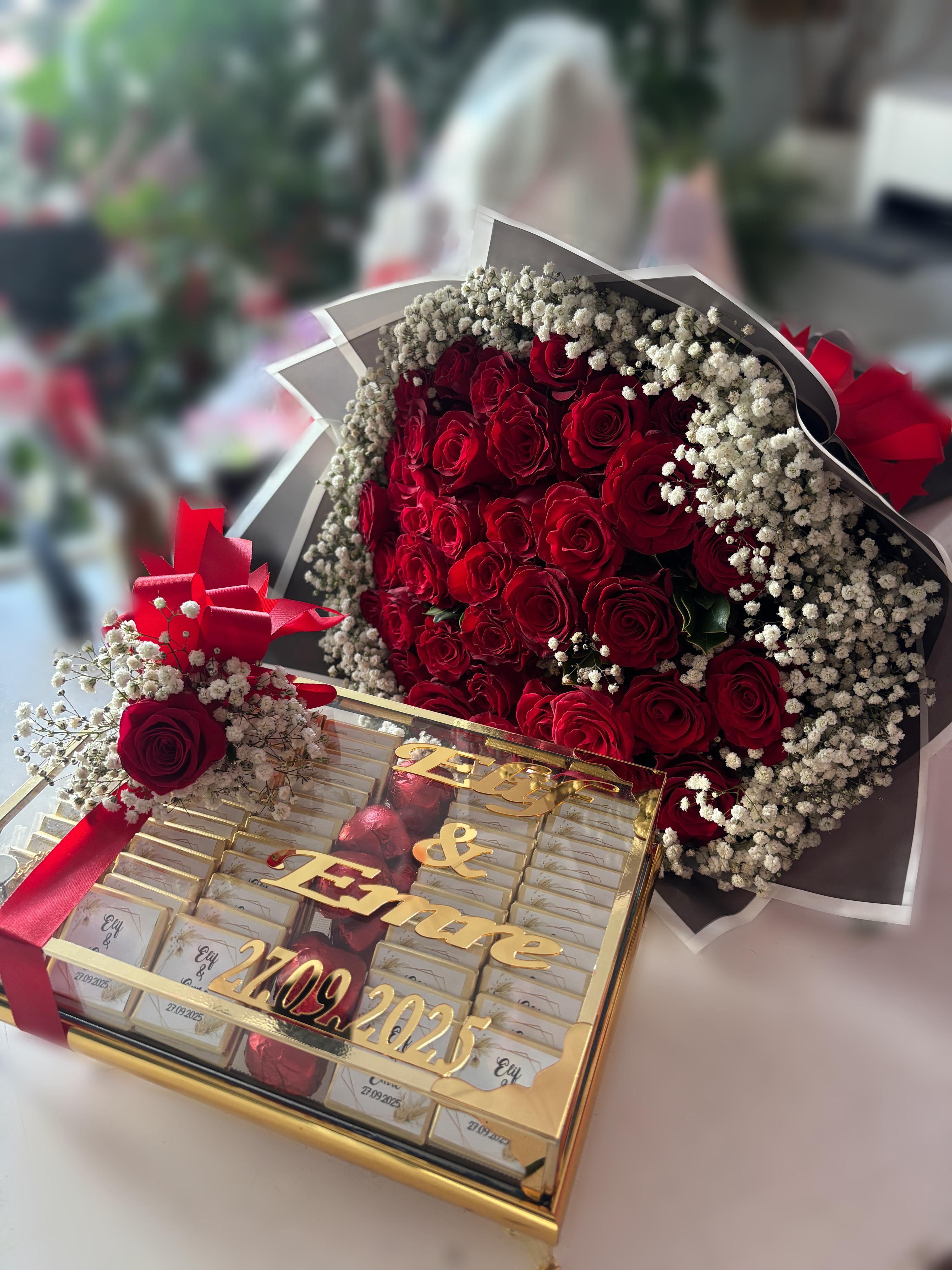 41'Li Gül Buketi ve Çikolata Seti