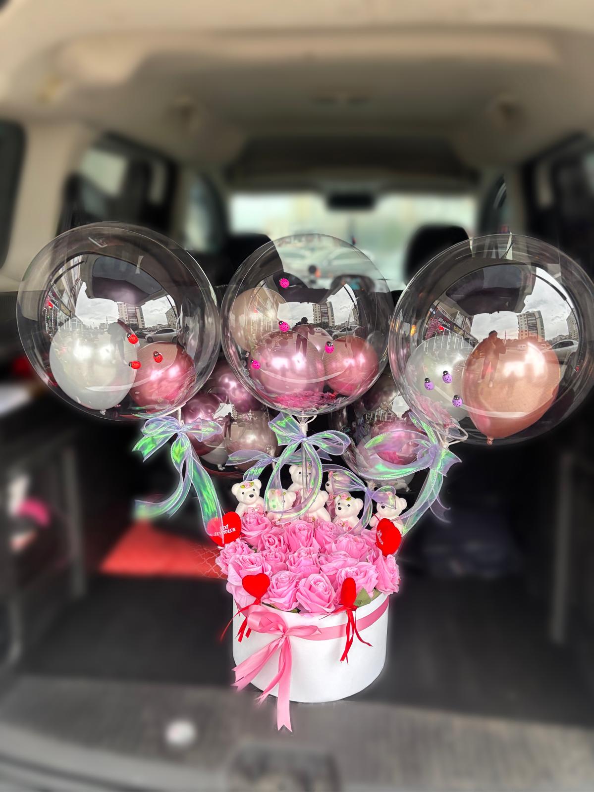 Balonlu Özel Çiçek Kutusu