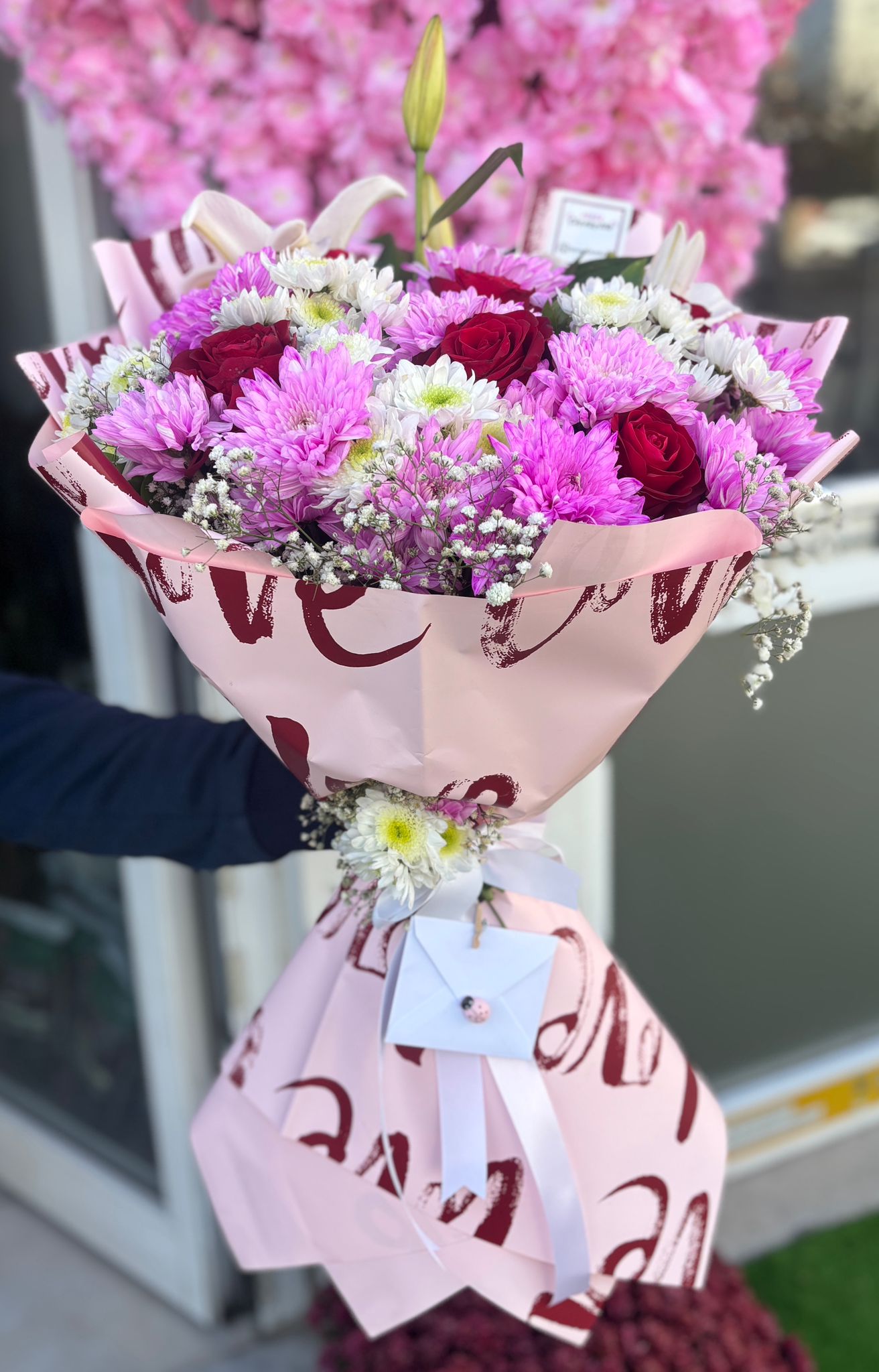 Papatya Gül Lilyum Buketi