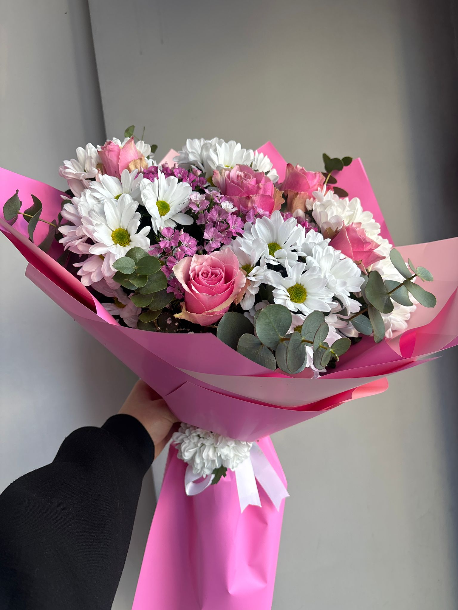 Pembe Gül Papatya Buketi