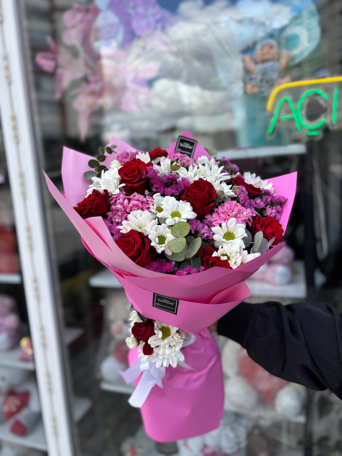 Renkli Gül Papatya Buketi