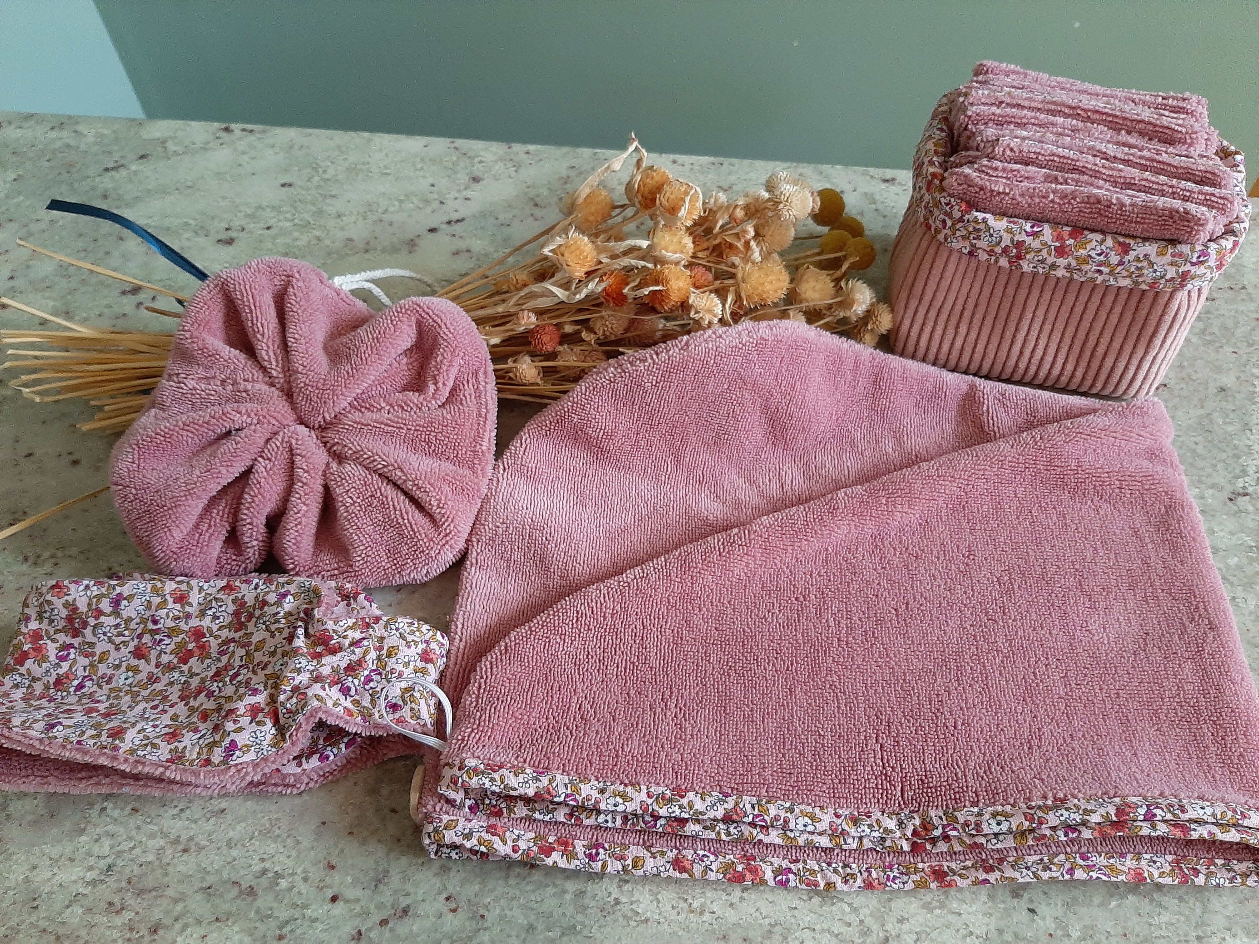 Coffret de linge de toilette rose