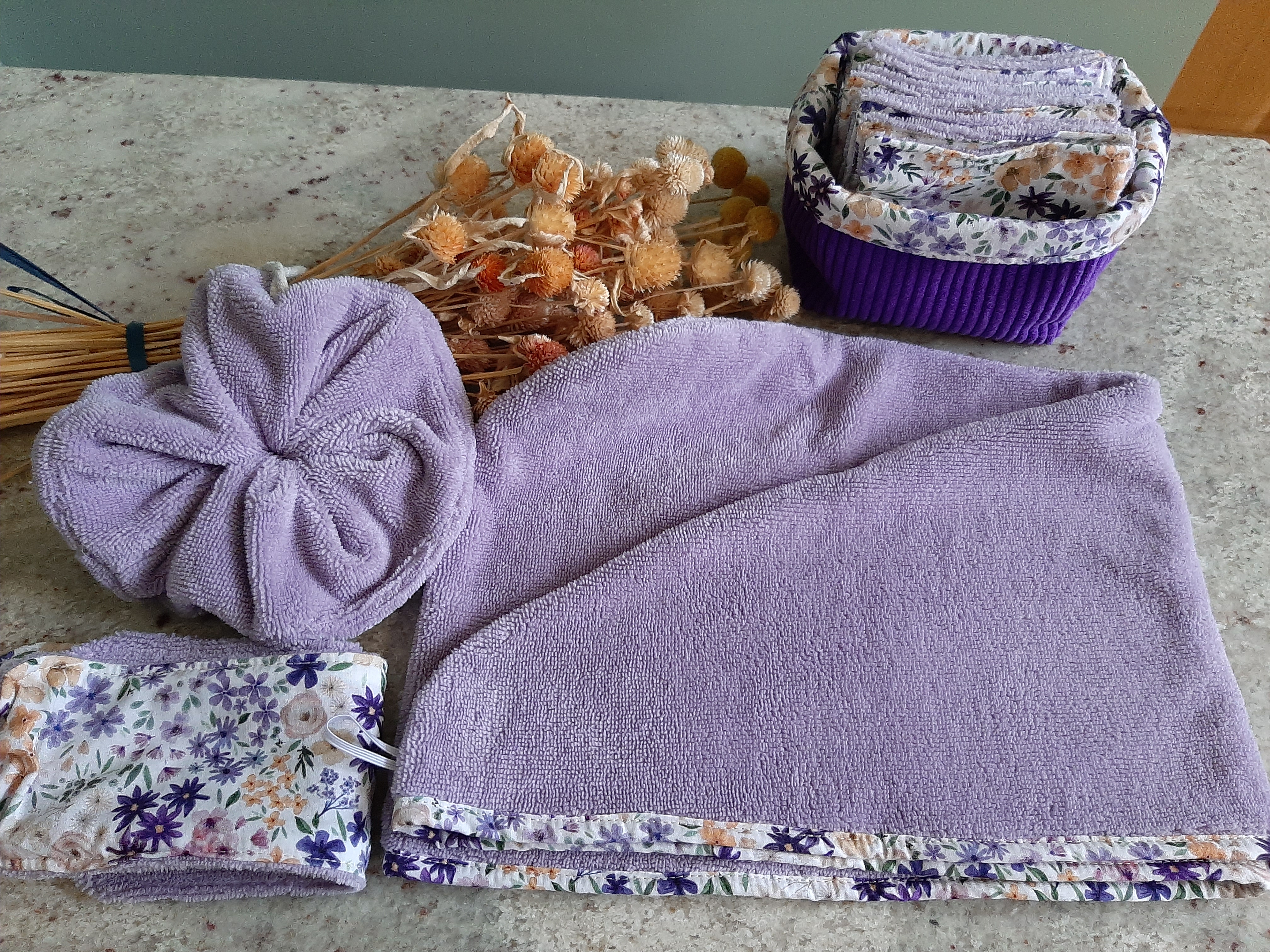 Coffret de linge de toilette mauve