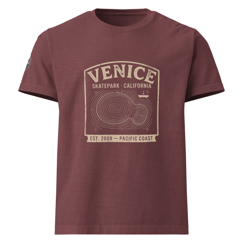 Venice Skatepark Oversized T‑Shirt – California Topo Bowl Tee – Vintage Elevation Map Skate Spot Shirt
