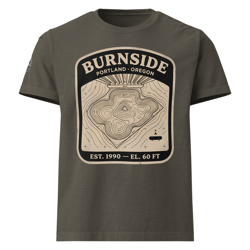 Burnside Portland Oversized T‑Shirt – DIY Skatepark Topo Tee – Under‑Bridge Bowl Elevation Map Shirt