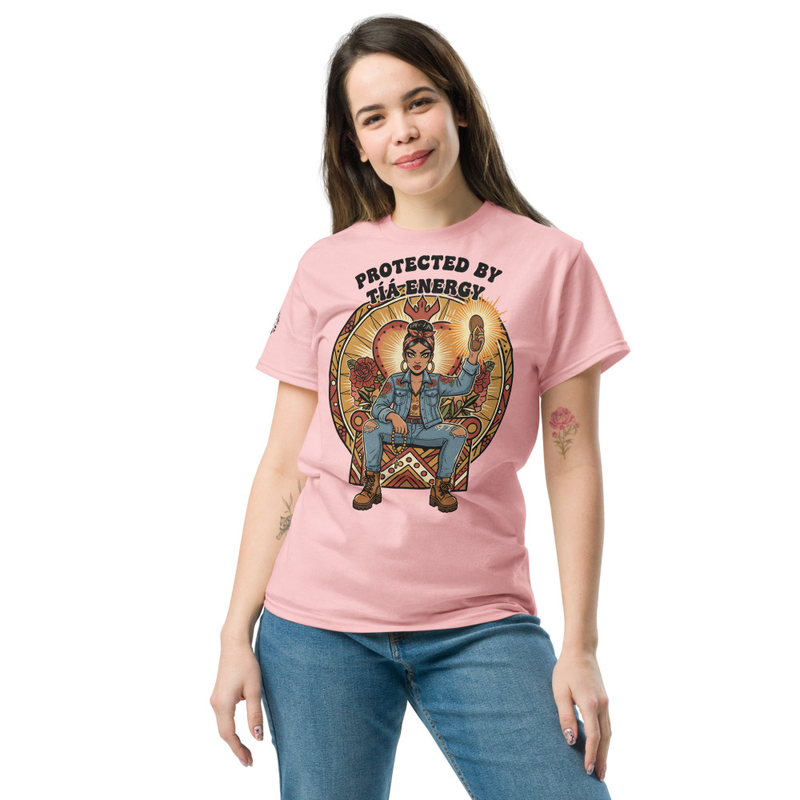 Protected by Tia Energy Shirt, Funny Latina Tee, Chicana Folk Art Graphic, Sacred Chancla Design, Latina Gift for Her