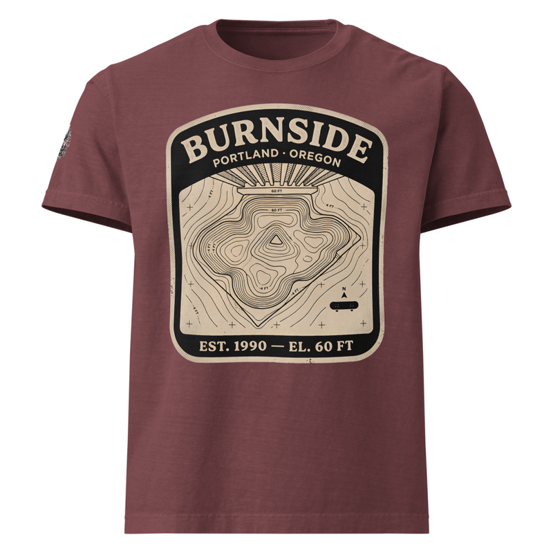 Burnside Portland Oversized T‑Shirt – DIY Skatepark Topo Tee – Under‑Bridge Bowl Elevation Map Shirt