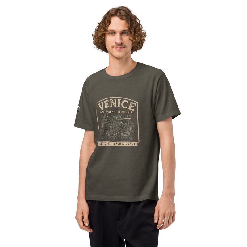 Venice Skatepark Oversized T‑Shirt – California Topo Bowl Tee – Vintage Elevation Map Skate Spot Shirt