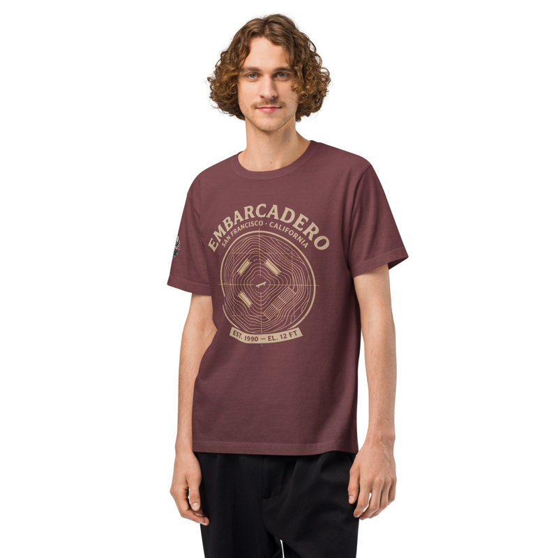 Embarcadero SF Oversized T‑Shirt – EMB Topo Skate Plaza Tee – Hubba Ledges Elevation Map Shirt