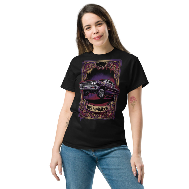 Tarot Lowrider T-Shirt, The Lowrider Card Tee, Chicano Art Shirt, Lowrider Impala Graphic Tee, Chola Chicano Streetwear