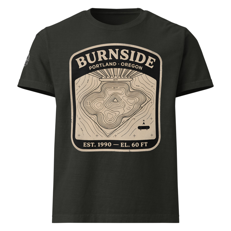 Burnside Portland Oversized T‑Shirt – DIY Skatepark Topo Tee – Under‑Bridge Bowl Elevation Map Shirt