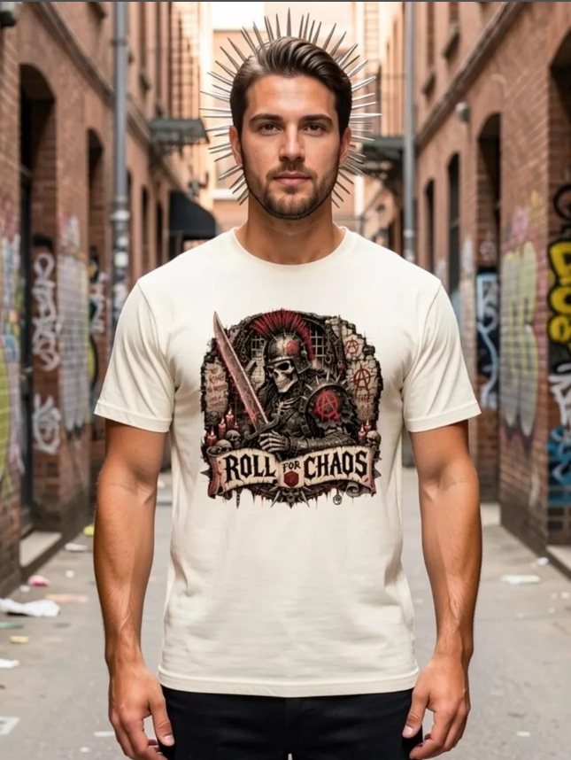 Dungeon Punk Skeleton Shirt, Roll for Chaos D20 Tee, TTRPG Gamer Apparel