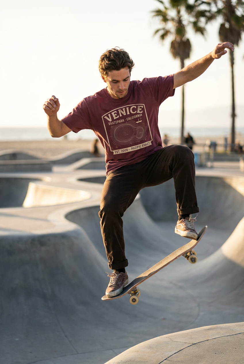 Venice Skatepark Oversized T‑Shirt – California Topo Bowl Tee – Vintage Elevation Map Skate Spot Shirt