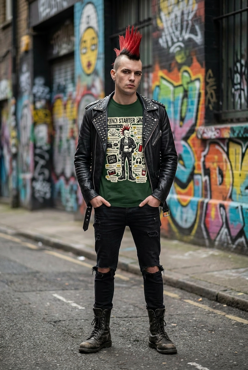 Punk Starter Pack Tee, DIY Punk Shirt, Zine Style Graphic, Parody Streetwear, Punk Gift for Him