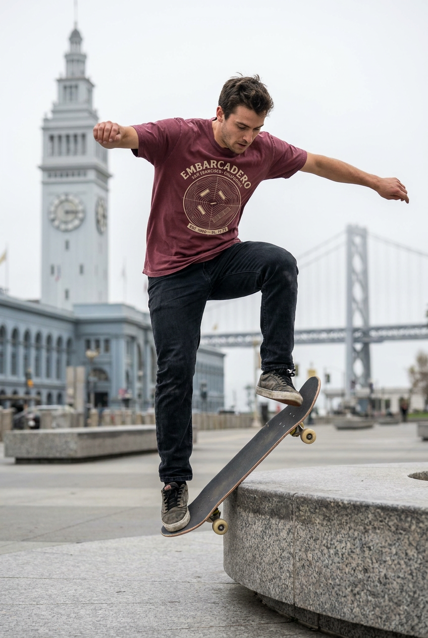 Embarcadero SF Oversized T‑Shirt – EMB Topo Skate Plaza Tee – Hubba Ledges Elevation Map Shirt